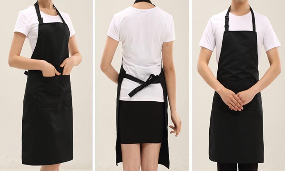 厨师围裙男防水防油全身女超市厨房黑色餐饮半身围裙长款挂脖挂脖黑色