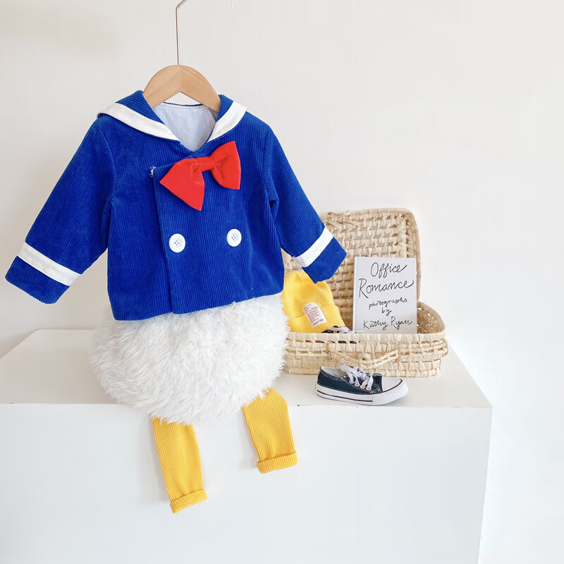 万圣节儿童服装男女童唐老鸭cosplay服饰童装宝宝小鸭子衣服演出 蓝白