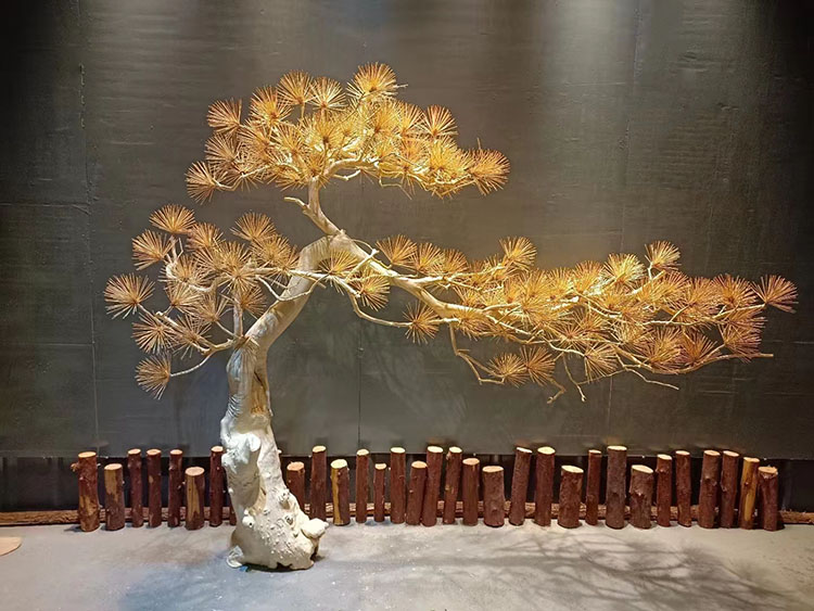 木卫仿真迎客松室内造型树假树大型枯木实木枯树装饰造景松树盆景摆件