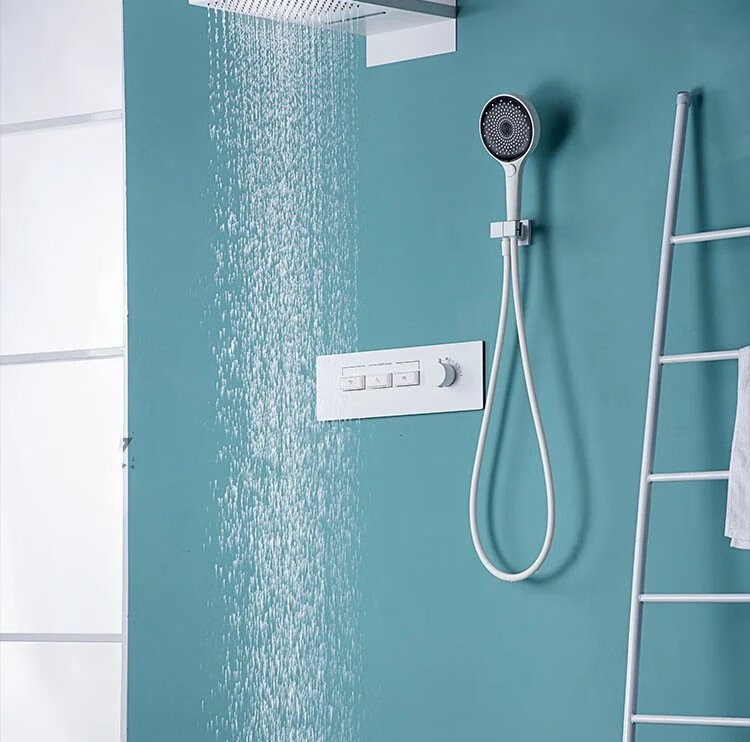 汉斯格雅(hansgrohe)境雨入墙式花洒全铜恒温白色按键瀑布双飞雨花洒