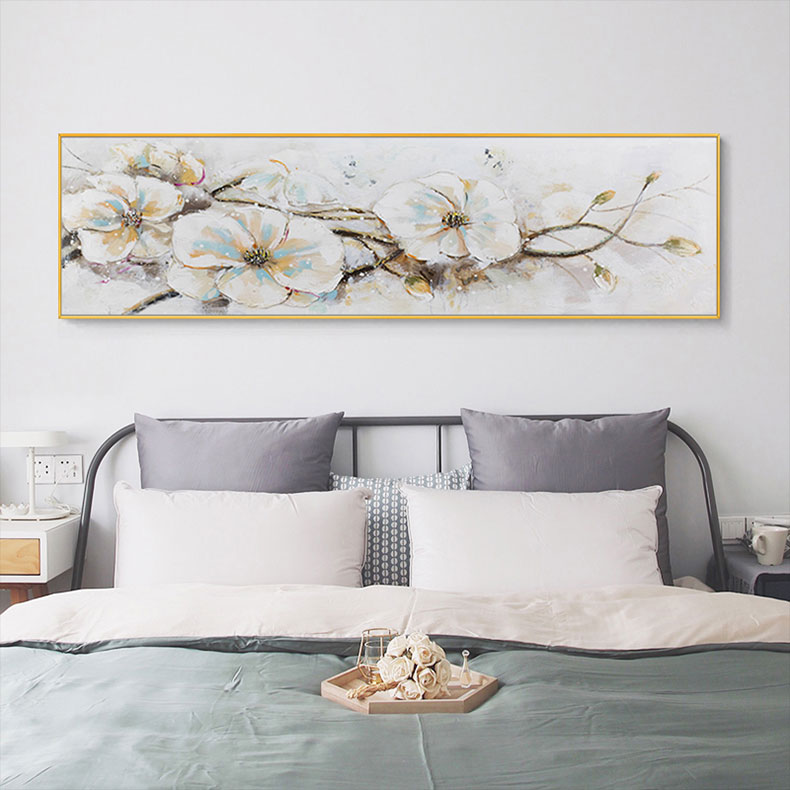 悦豪yuehao手绘油画金枝轻奢花横幅客厅沙发装饰画卧室床头挂画a款