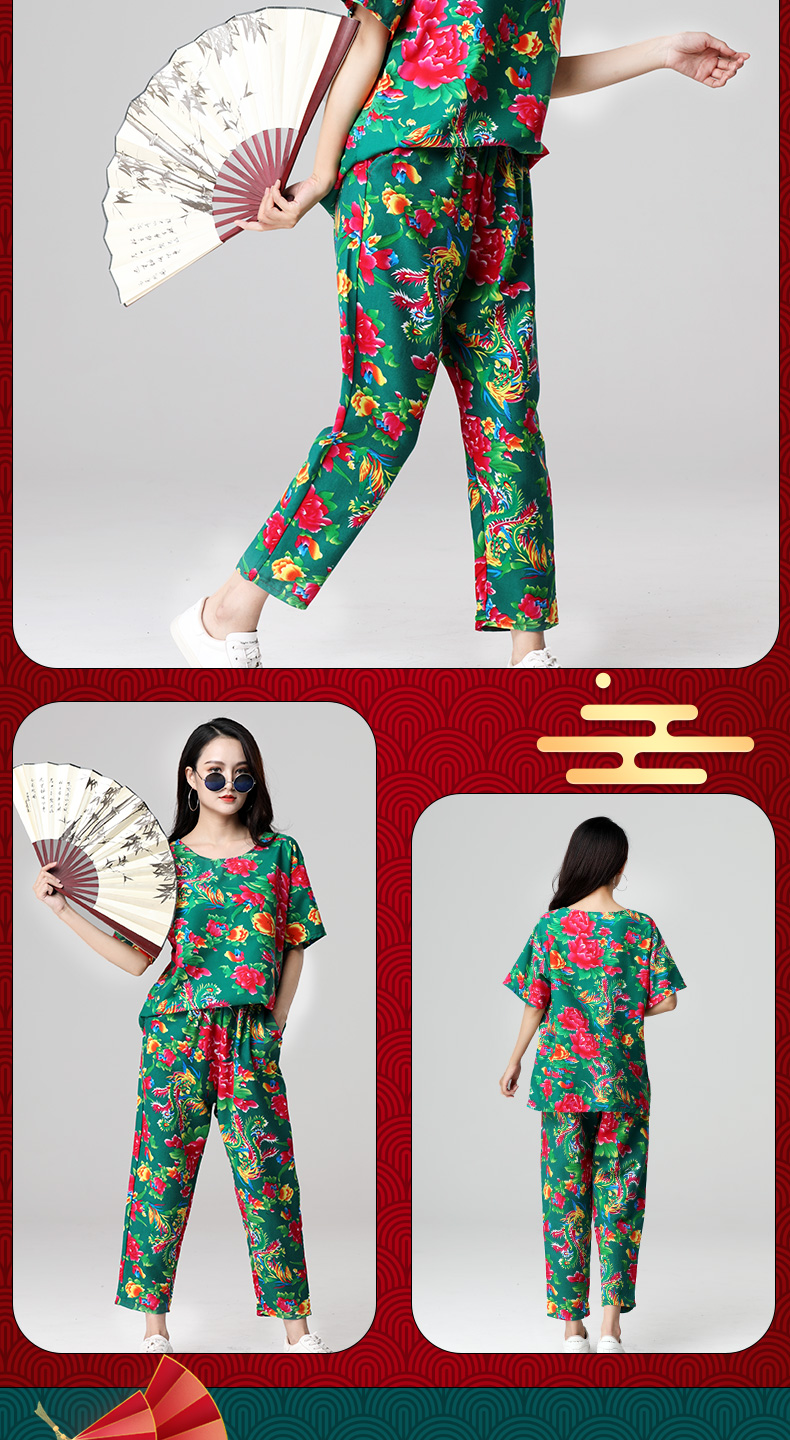 东北花衣服个性搞笑网红快手抖音东北大花布衣服夏抖音网红同款短袖