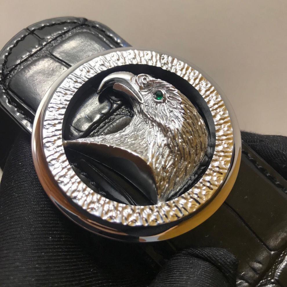 史蒂芬24k镀黄金扣头头层牛皮实心纯铜鳄鱼纹皮带腰带老鹰头黄金扣