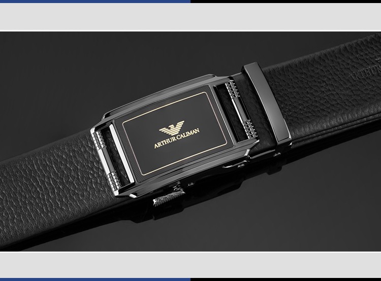 阿玛尼意大利轻奢皮带男士真皮纯牛皮腰带自动扣裤带潮铅黑默认2