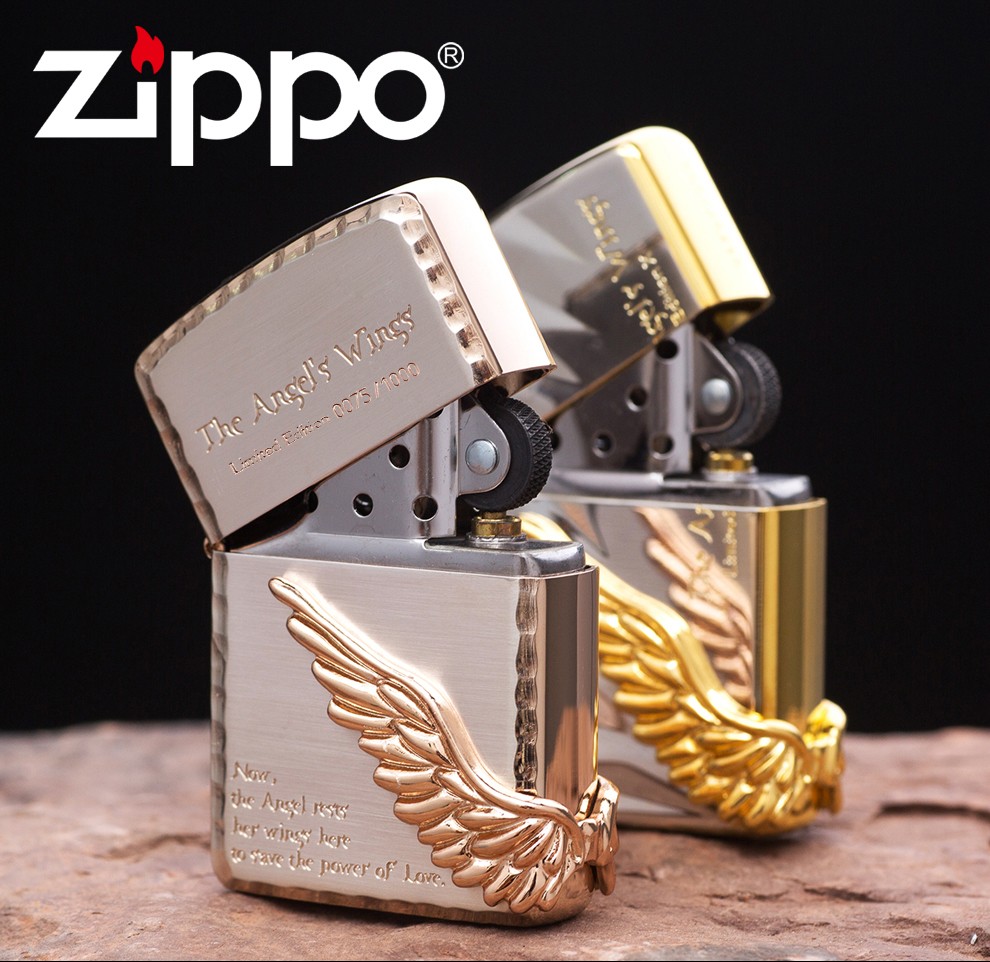 打火机zippo煤油正版原装正品 限量版金色盔甲雕刻环绕贴章 天使之翼
