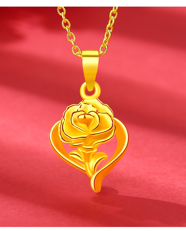 老凤凰黄金吊坠999足金康乃馨金项链女一体套链金妈妈生日礼物金饰999