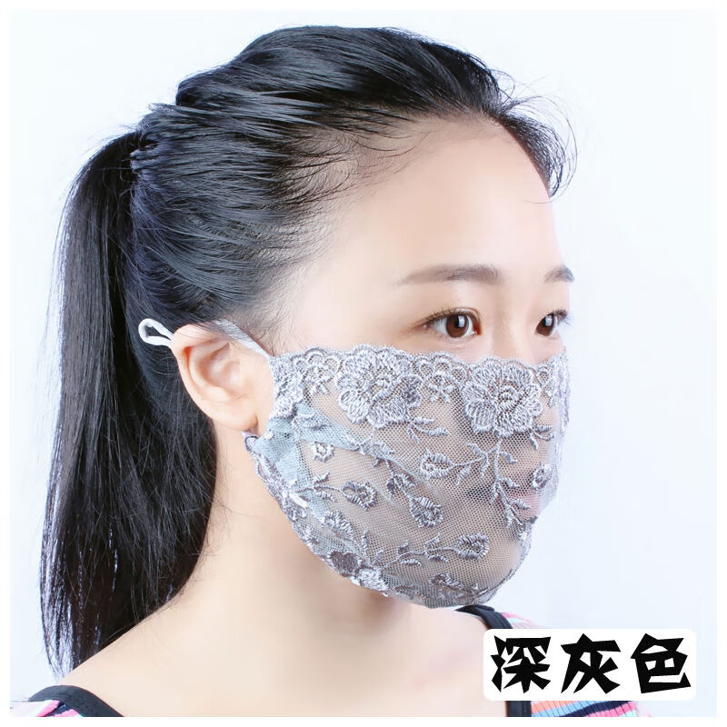 斐珺服饰配件新品蕾丝口罩防晒口罩可清洗女春夏季薄款蕾丝透气黑色可