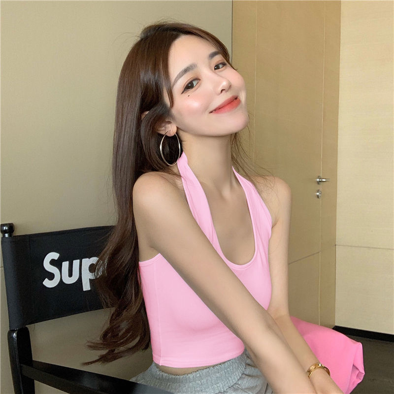 兰迪惟依 ins超火挂脖小背心女修身百搭显身材短款小吊带潮性感风上衣