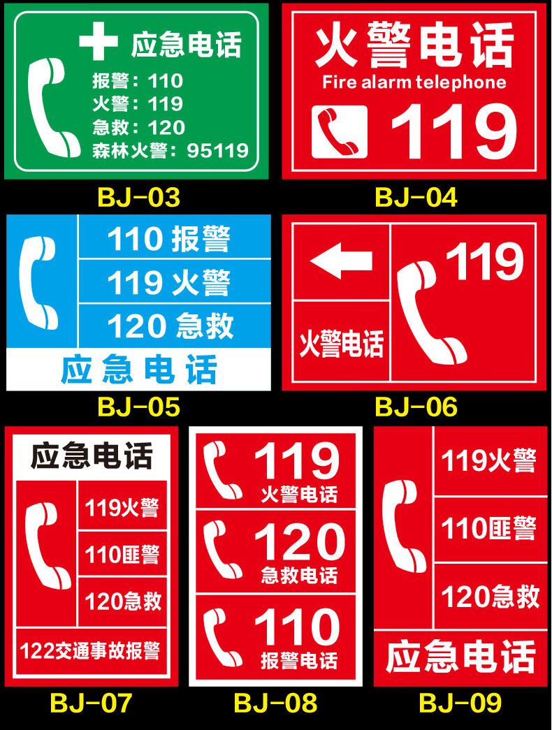 消防紧急电话标识牌 火警电话119急救电话120报警电话110应急电话森林