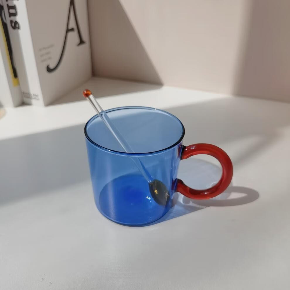 克莱因蓝杯子 hanice耐热厚实玻璃杯克莱因蓝咖啡杯大耳朵把手水杯