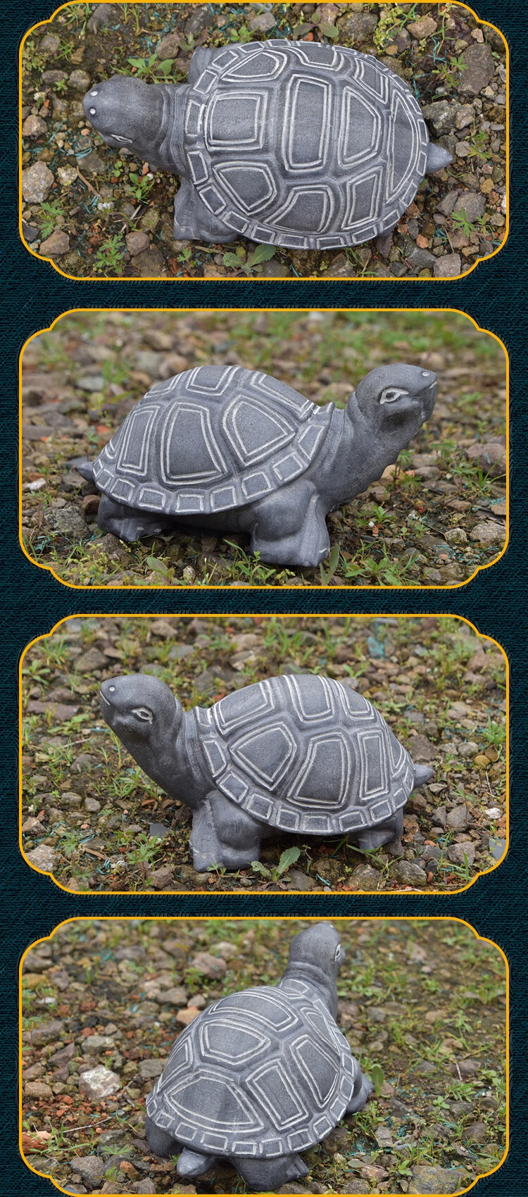 石雕乌龟摆件青石雕刻石头乌龟鱼池景观家居装饰石龟 长15公分一对