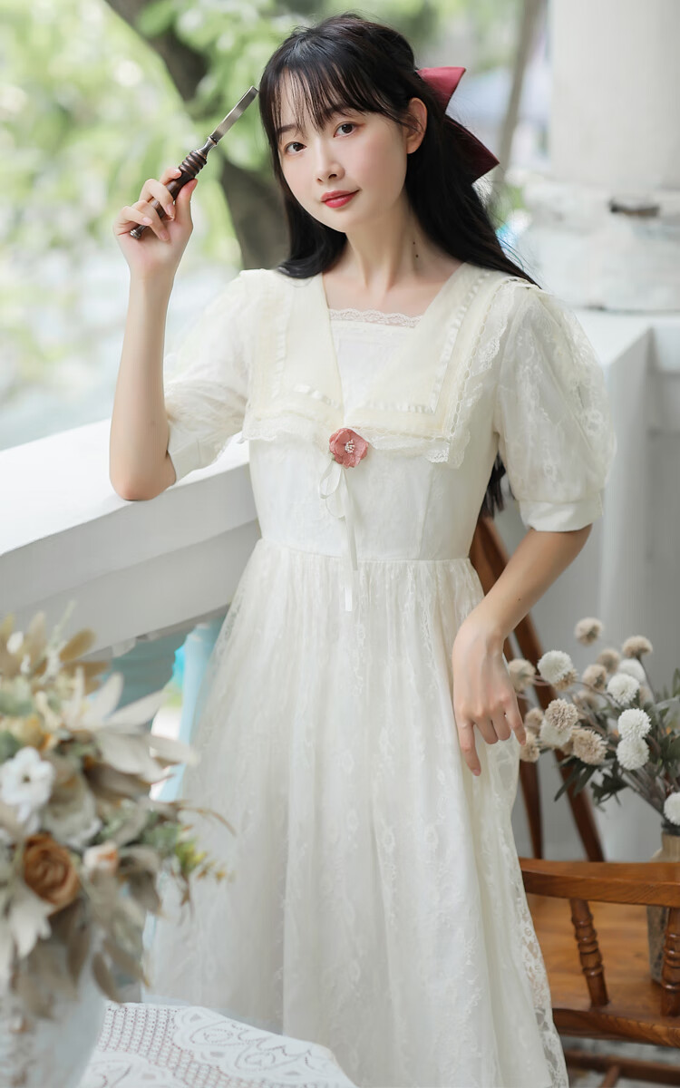 【like】法式复古少女连衣裙轻婚纱礼服森系旅拍宫廷风仙女裙超仙拍照