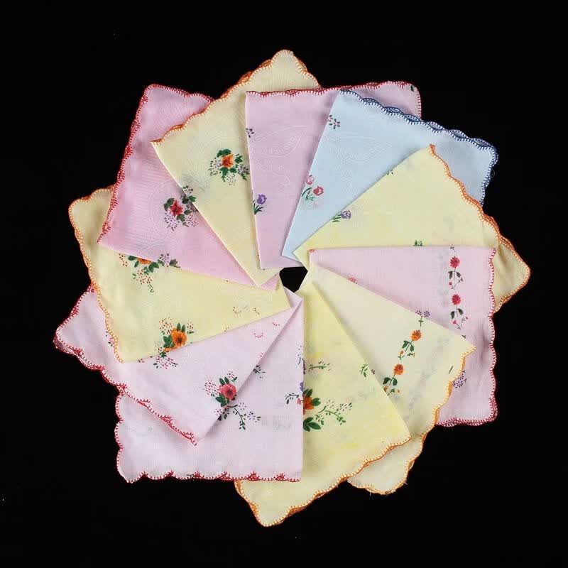 屿汐手帕女经典方巾月牙边手帕吸汗手帕手帕 【花边月牙】12条装