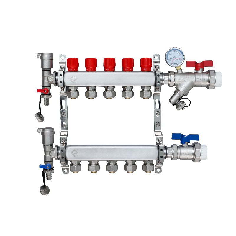 家用304不鏽鋼地暖大流量分水器地熱管集水器暖氣片4路5路6路全套 2路