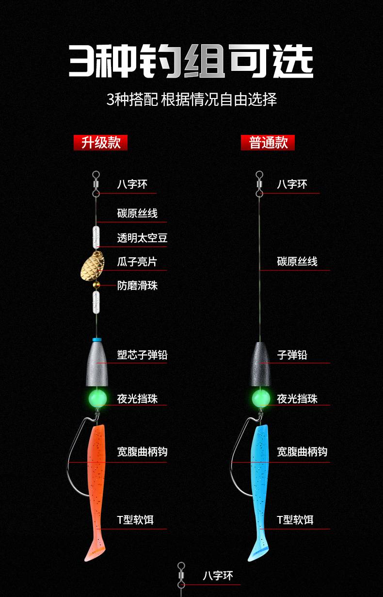 德州钓组绑好 德州钓组绑好成品路亚线组假饵套装t尾软饵曲柄钩铅头钩