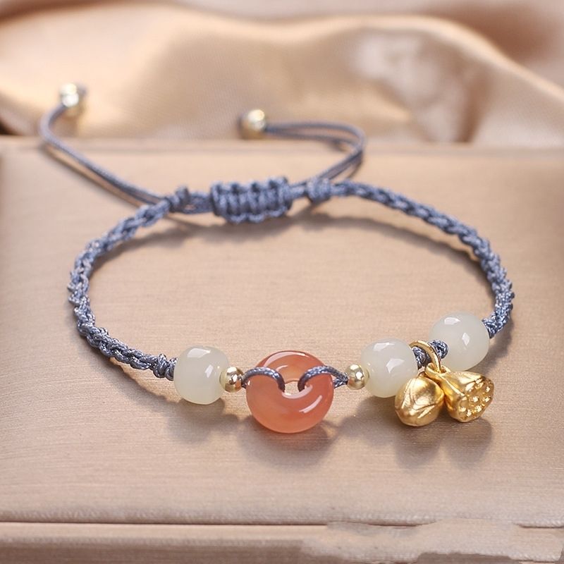 和田玉平安扣两世欢手链手绳女手工编织闺蜜编绳古风秋季小众设计红绳