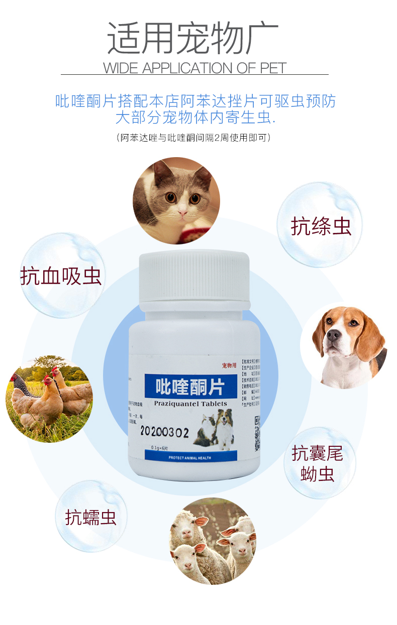 兽用吡喹酮片宠物猫狗犬猫咪驱血吸虫绦虫囊尾蚴病驱虫药