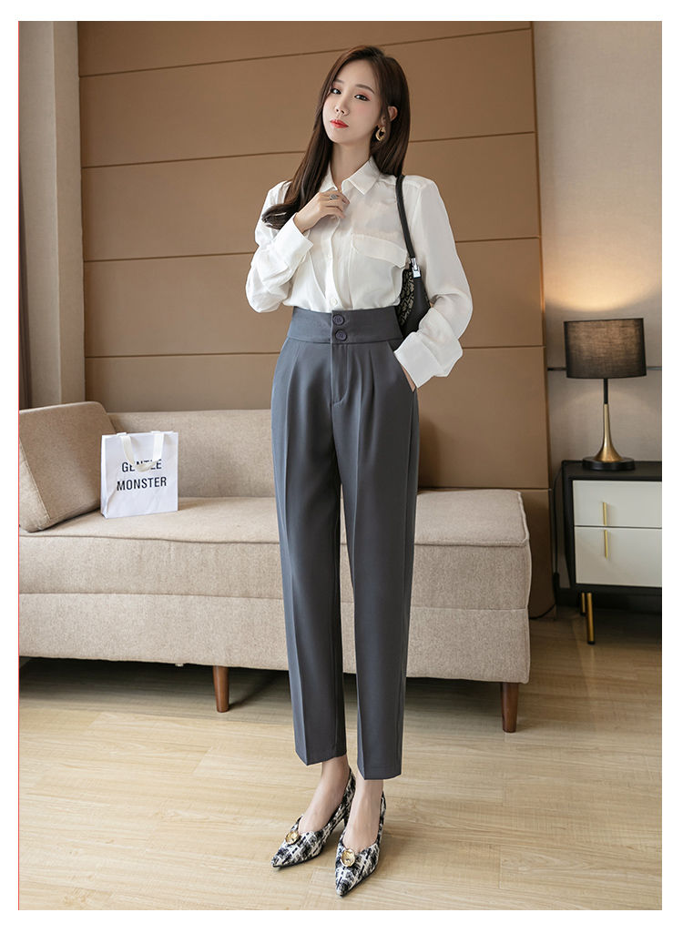 夏季女士九分休闲裤西装裤女新款春夏季垂感显瘦九分烟管裤高腰直筒