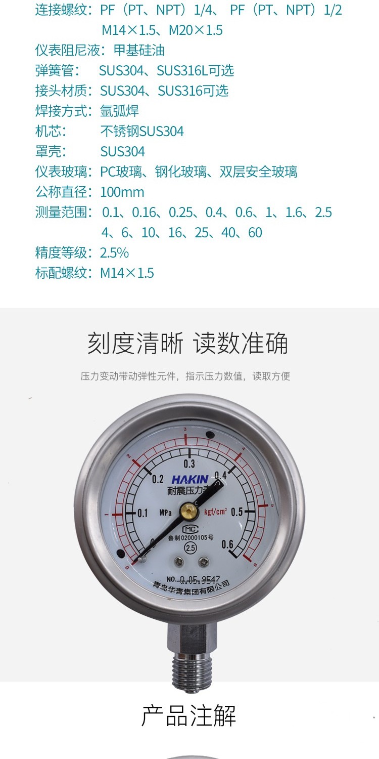 轴向耐震压力表型号图片