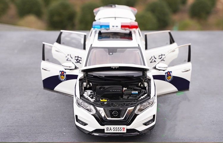 万代奇骏警车车模1:18原厂新奇骏 x-trail合金警车仿真汽车模型 珠光