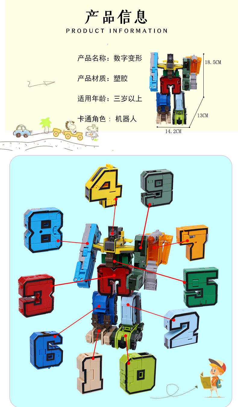 數字變形玩具全套裝汽車合體機器人金剛智力男孩兒童創意09隨機一個