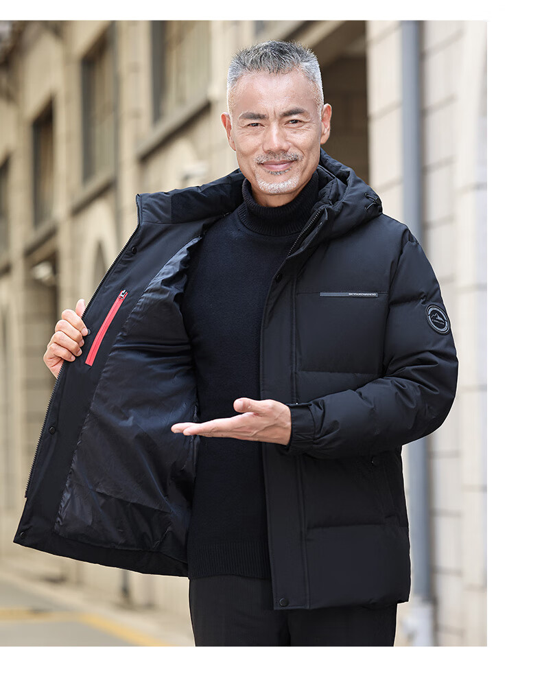 Yalu down Jacket for Men, Winter Warmth, Duck Down, Detachable Hood, Middle-Aged And Elderly Dad Style, Men's Short Coat, Outerwear 21