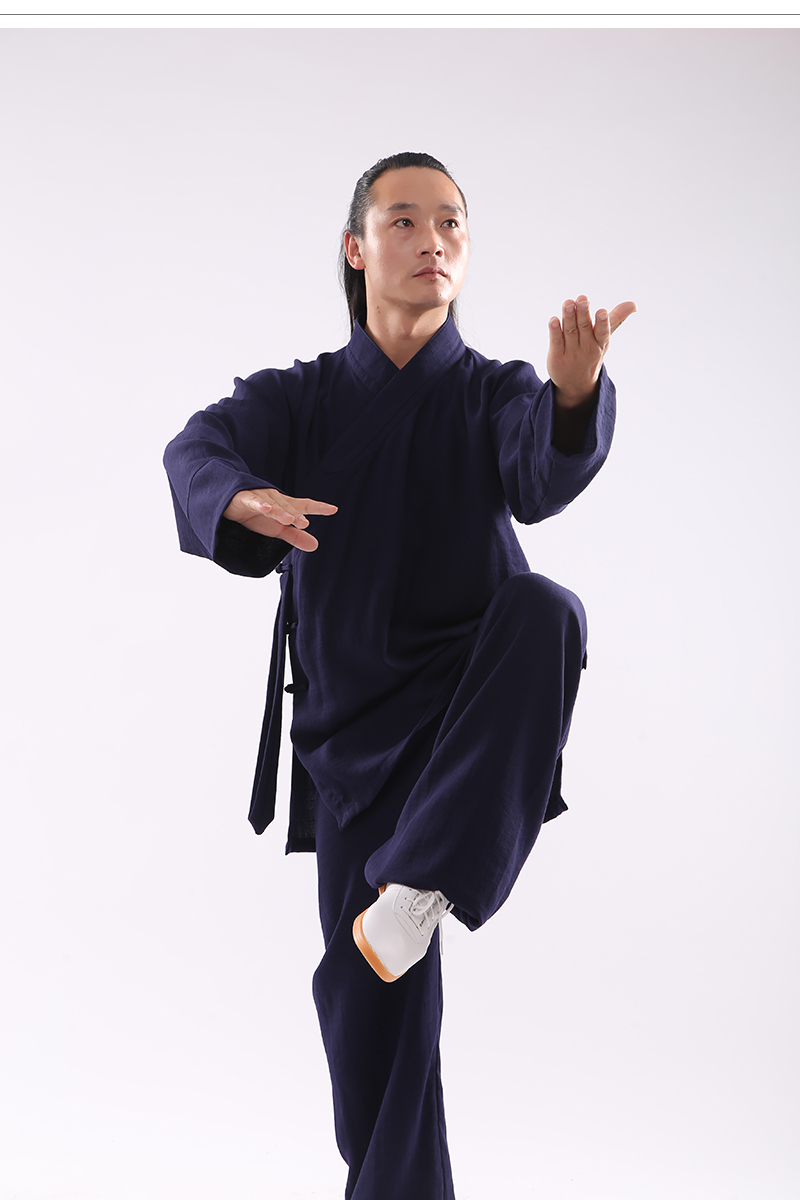 武极堂斜襟道士服全套中国风蚕丝麻长袍道袍男女款太极服武术服居士