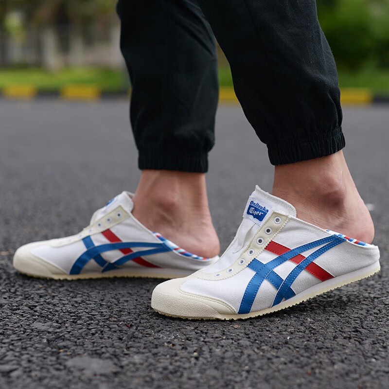 鬼冢虎tiger老虎鞋女鞋运动鞋一脚蹬男鞋帆布白蓝一脚蹬th6p4n014236