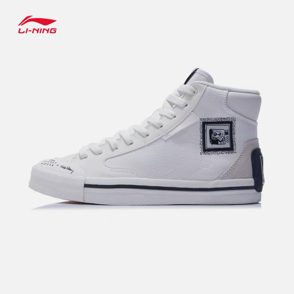 李宁帆布鞋男2021秋季新款迪士尼联名休闲中帮滑板文化鞋标准白天堂蓝