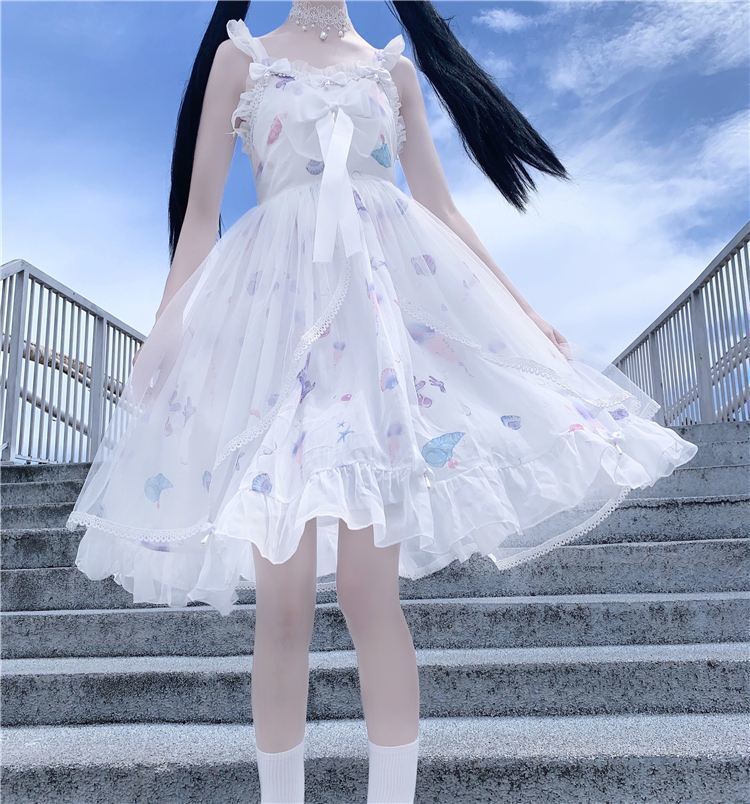 洛丽塔洋装星空裙日系lolita海贝水母洋装jsk吊带连衣裙女 白色jsk
