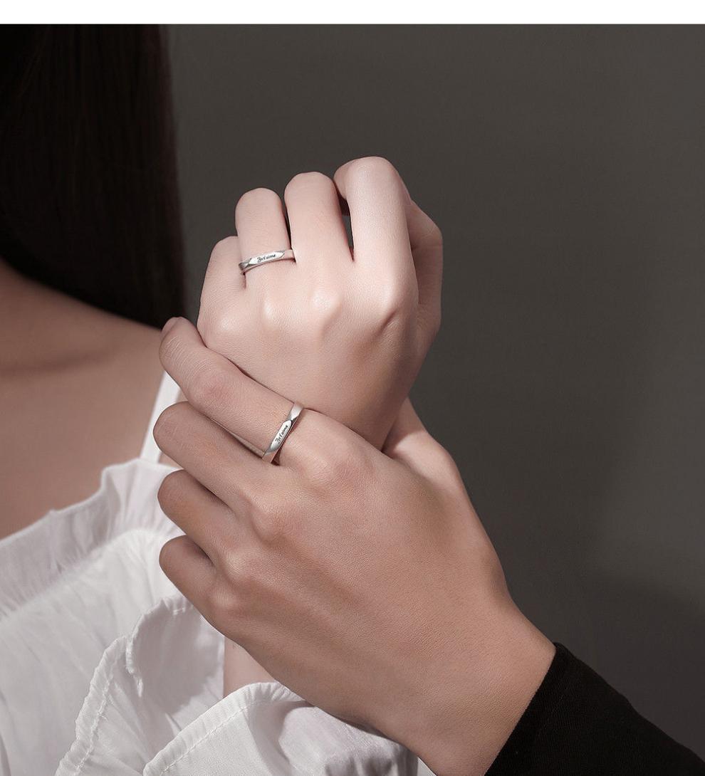 法语我爱你戒指情侣对戒男女一对s925银素圈指环情人节礼物学生法语我