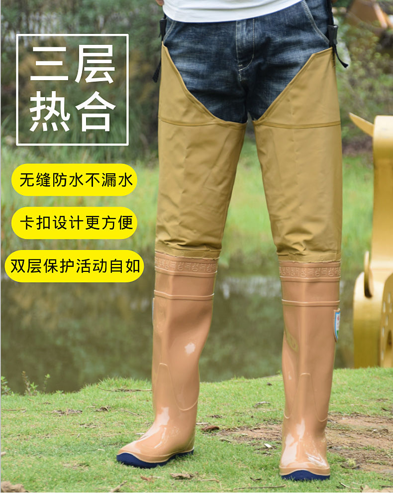 高筒雨鞋男长筒雨靴过膝雨裤捕鱼下水裤半身墨绿色款插秧鞋80厘米43