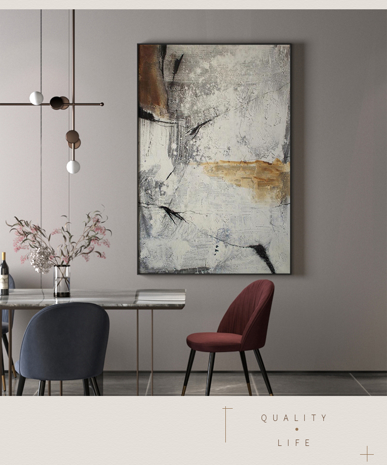 hqm 侘寂风后现代轻奢客厅玄关装饰画意式极简油画风背景墙壁竖版挂画