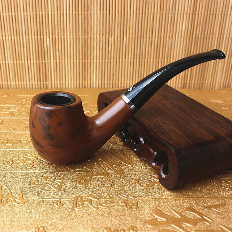 经典烟斗过滤铜芯大烟斗烟具复古弯式可以清洗旱烟斗烟嘴礼 红木纯色