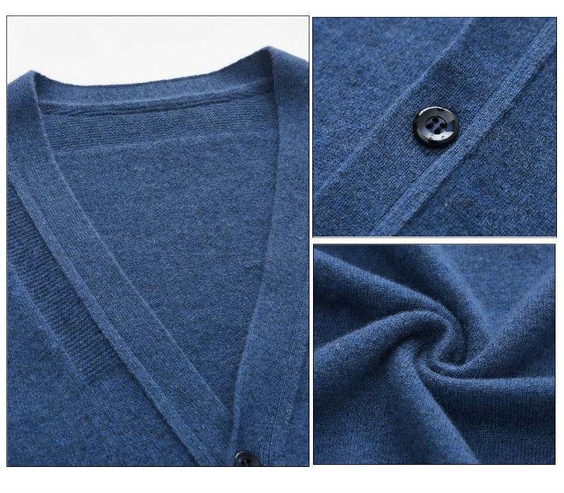 培蒙纯山羊绒衫男2021秋冬v领纯色针织开衫百搭休闲简约毛衣 雾蓝色