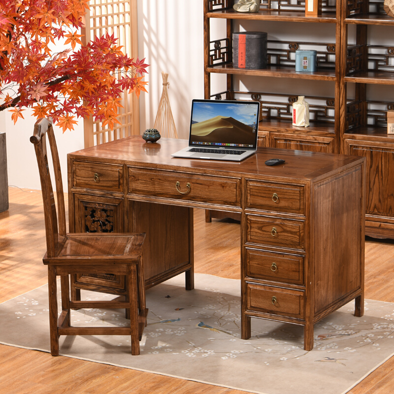 中医诊断桌古新中式古典南榆木诊断电脑桌荷花电脑桌写字台办公桌 单