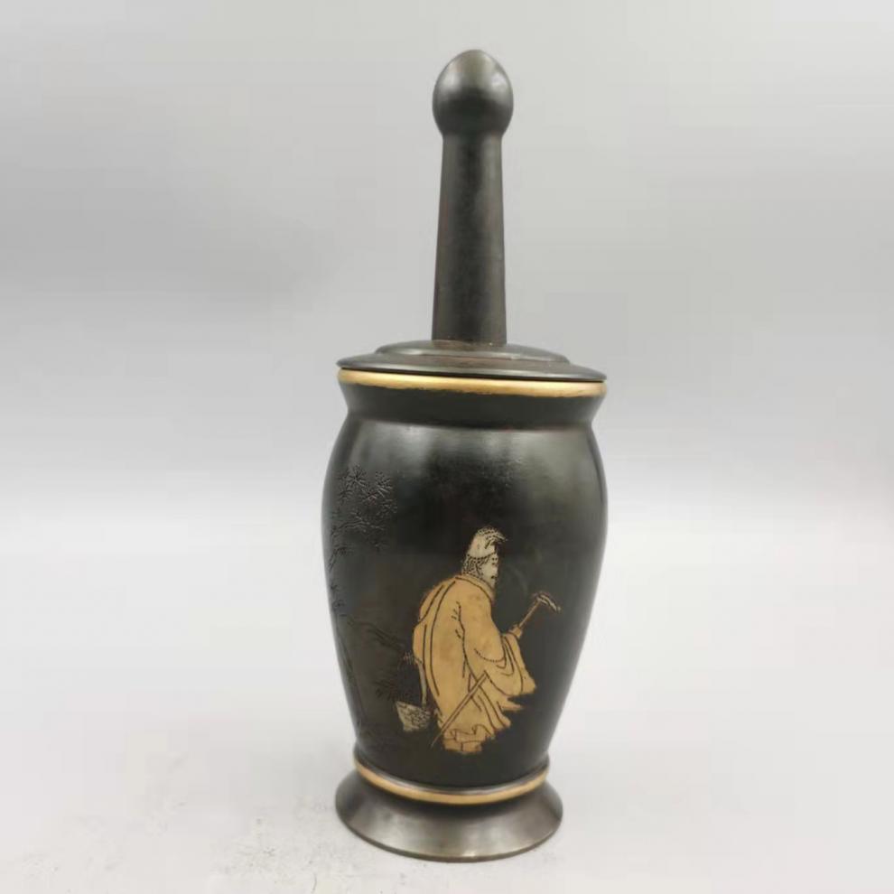 中医研钵纯铜捣药罐实心华佗中药中医摆件老式铜臼冲筒盅研钵研磨器捣