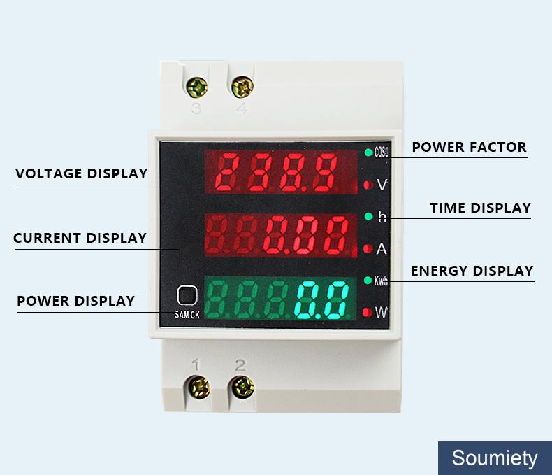 导轨式功率表功率因数多功能数显电压电流表100a交流仪表ac80v300v