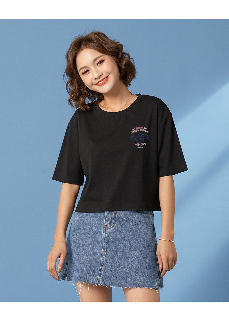 米子旗短袖女t恤2022夏季新款火慵懒宽松显瘦韩版短款潮ins上衣3955左