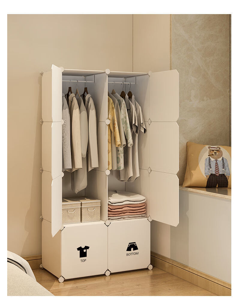挂衣柜简易组装家用卧室家具出租房布加粗加固成人宿舍儿童小柜子12门