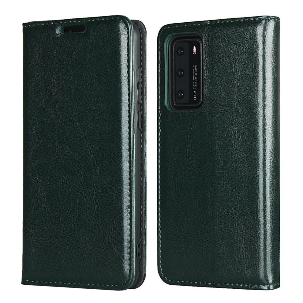 华为p40pro手机壳插卡钱包式全包防摔p40保护套真皮疯马纹翻盖皮套