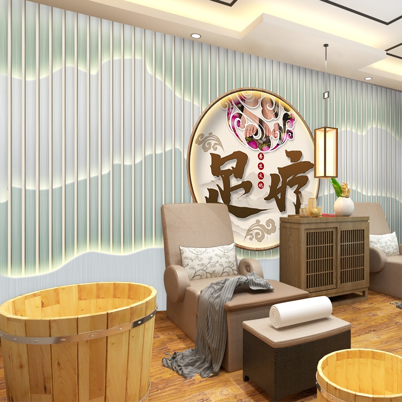 新中式足疗店墙纸足道文化养生馆吧台背景墙装饰沐足店形象墙壁纸