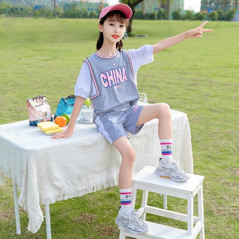 艾诺轮女童夏装运动服套装中大童912岁女孩夏季薄款宽松休闲外出服