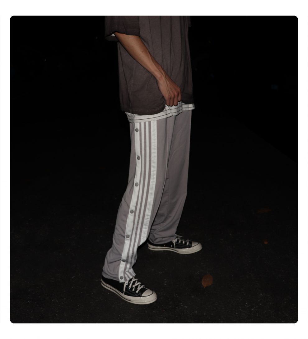 huffnpuff侧扣运动裤ad排扣裤纽扣拖地直筒高街裤子面子裤冷淡灰2xl