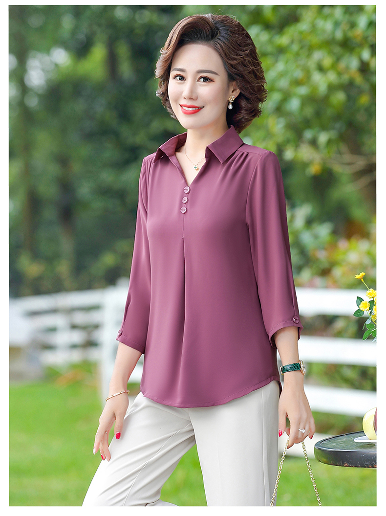 夏天中袖衣服妈妈夏装t恤洋气女装夏季薄款翻领小衫大码打底上衣老人