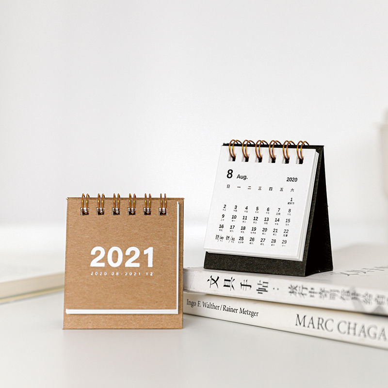 75667-【精选】2021-2021年创意迷你小台历日历万年历便携记事简约桌面摆件旭泽 2021年迷你小台历-牛皮纸色-详情图