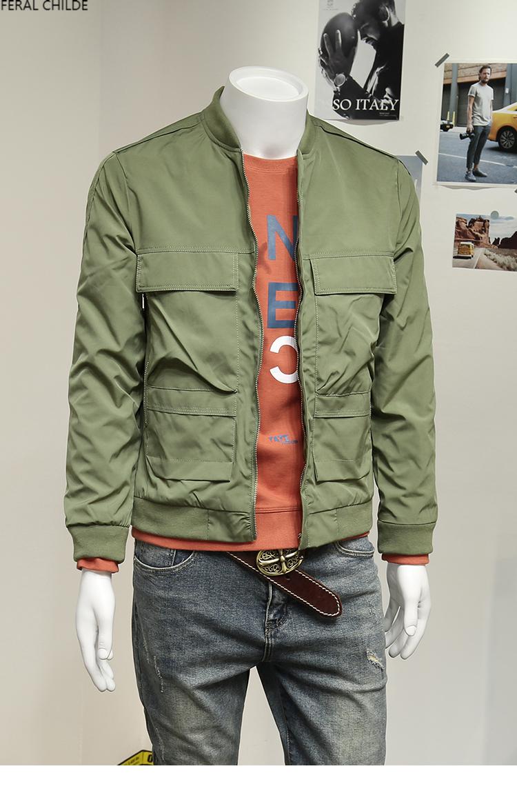 feral childe潮牌 外套男 纯色棒球服时尚休闲男士立领茄克外套韩版多