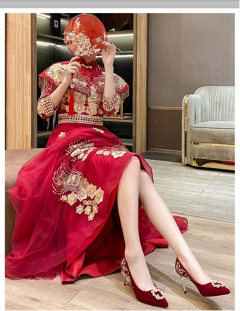 婚鞋女秀禾服婚纱两穿2021年新款中式新娘鞋红色高跟鞋结婚鞋子红鞋女
