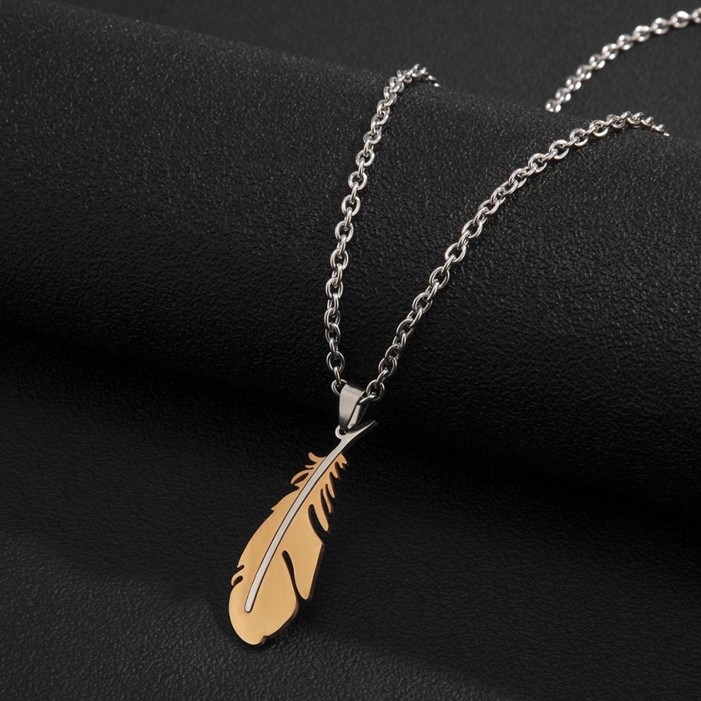 欧美ins小众简约不掉色中长吊坠个性街头百搭卫衣链配饰 蓝色羽毛项链