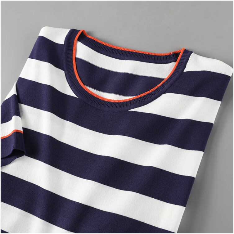 see max男装t恤男 精细伊力特~16针机织 魅力蓝白条纹 夏季圆领短袖